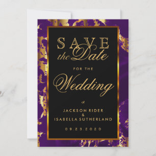 Save the Date Plum Purple and Gold Marble