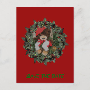Save The Date Plush Bear Wreath Holiday Announcement Postcard