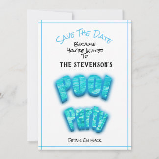 Save The Date Pool Party Birthday Invitation White