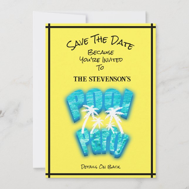 Save The Date Pool Party Fun Birthday Yellow (Front)
