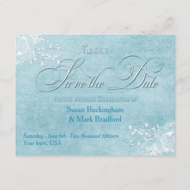 SAVE THE DATE -POST-CARD Blue Elegance Wedding Announcement Postcard (Front)