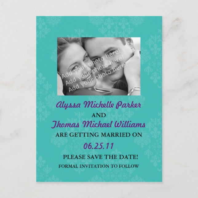 Save The Date Post Card with Your Photo (Teal) (Front)