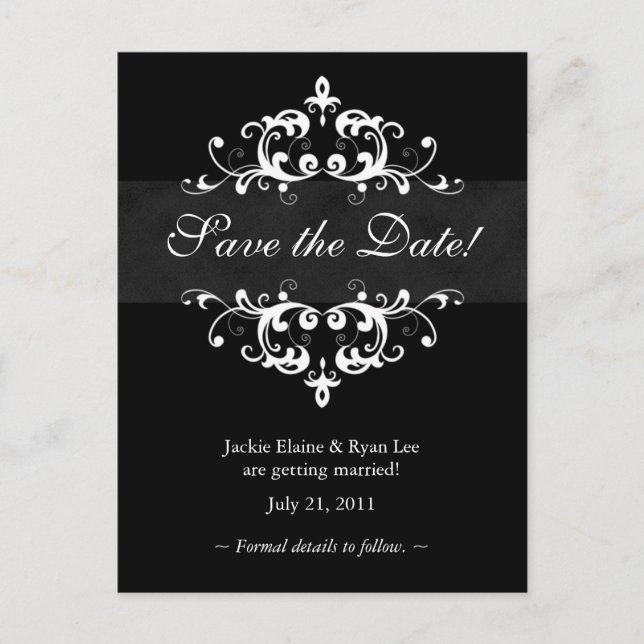 Save the Date Postcard Black White Embellishment (Front)