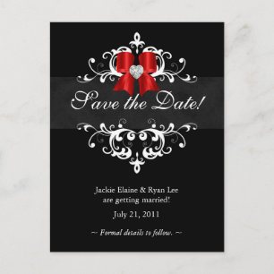 Save the Date Postcard Black White Xmas Bow