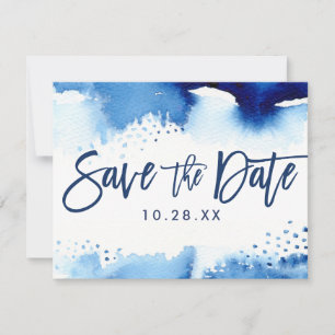 SAVE THE DATE POSTCARD cool navy blue watercolor