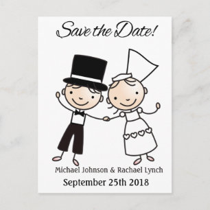 Save the Date Postcard Cute Cartoon Couple