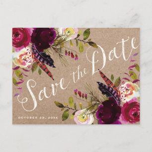 SAVE THE DATE POSTCARD   Floral Rustic Boho
