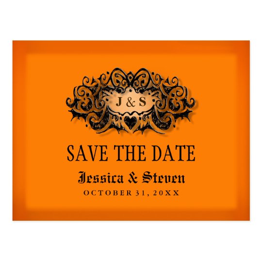 Save the Date Postcard - Halloween Orange & Black