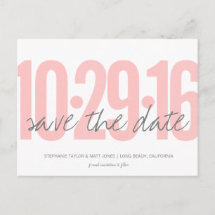 Save The Date Postcard, Large Date, blush pink Announcement Postcard