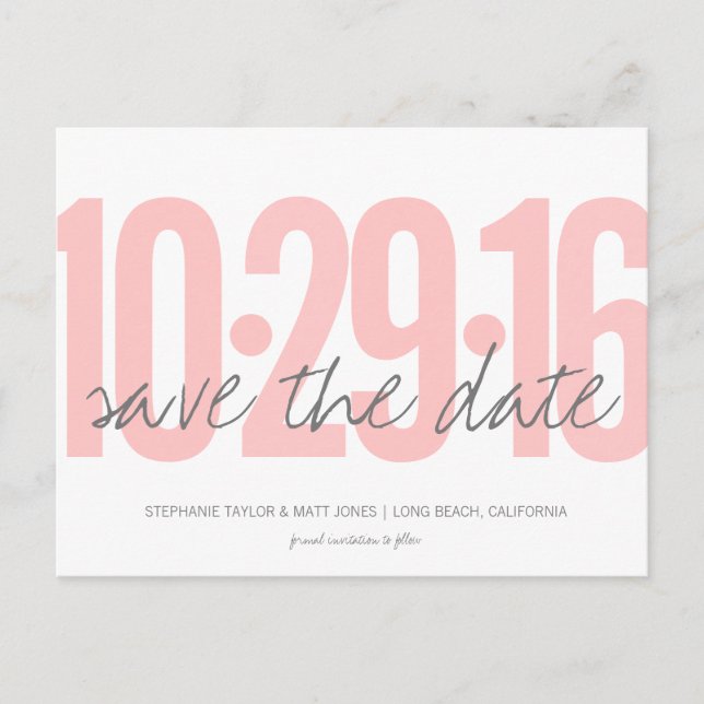 Save The Date Postcard, Large Date, blush pink Announcement Postcard (Front)