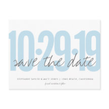 Save The Date Postcard, Large Date, powder blue