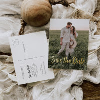 Save The Date Postcard - Minimal Script Gold Foil