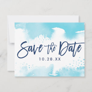 SAVE THE DATE POSTCARD modern aqua blue watercolor