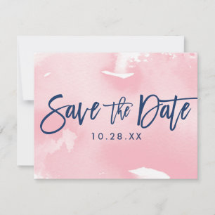 SAVE THE DATE POSTCARD modern navy pink watercolor