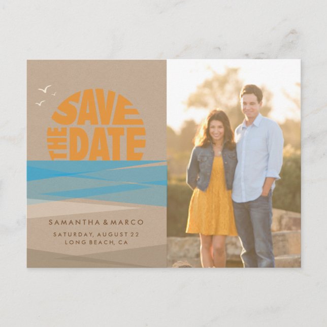 Save the Date Postcard, photo card, Beach Wedding Announcement Postcard (Front)