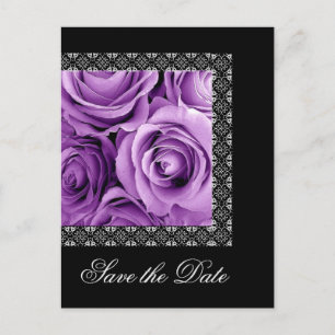 Save the Date Postcard PURPLE Roses SILVER Lace