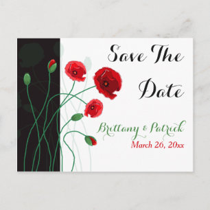 Save The Date Postcard Red Poppies Green Black