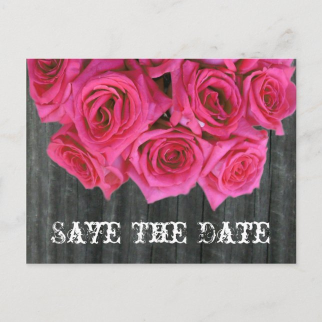 Save the Date Postcard - Rose Bouquet and Barnwood (Front)