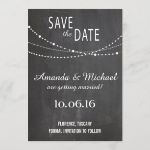 Save the date postcard - string lights chalkboard