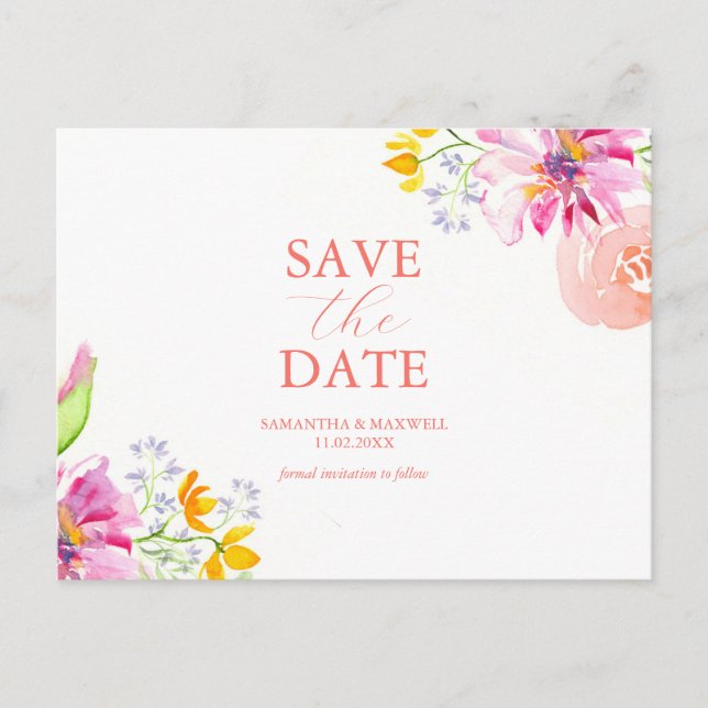 Save The Date Postcard Watercolor Floral (Front)