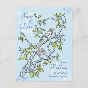 SAVE THE DATE POSTCARD, WEDDING, LOVE BIRDS ANNOUNCEMENT POSTCARD