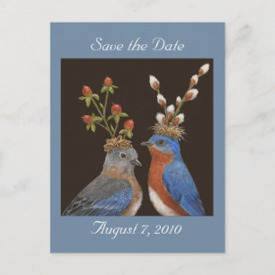 Save the date postcard with bluebird couple