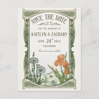 Save the Date Postcards | Floral Art Nouveau