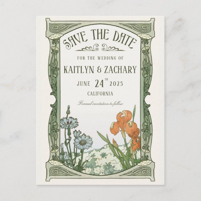 Save the Date Postcards | Floral Art Nouveau (Front)