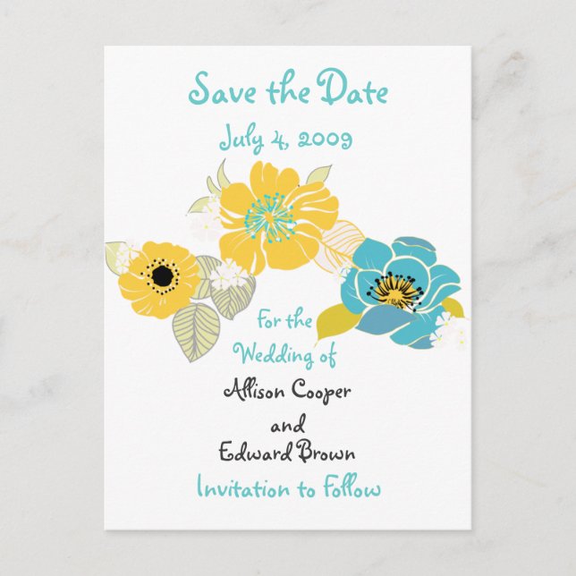 Save the Date postcards florals cool colours combo (Front)