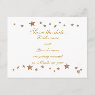 Save the date postcards, gold stars border announcement postcard