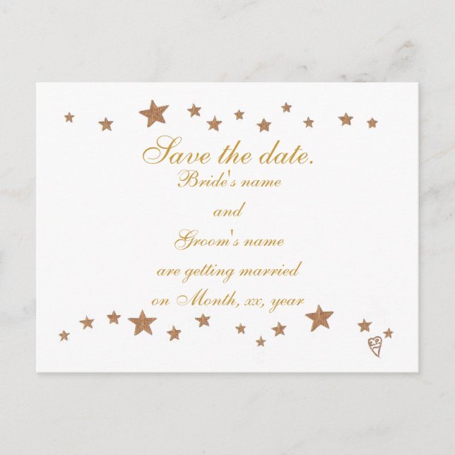 Save the date postcards, gold stars border announcement postcard (Front)