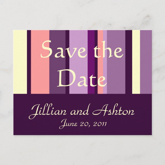Save the Date Postcards Pink Purple Pattern (Front)