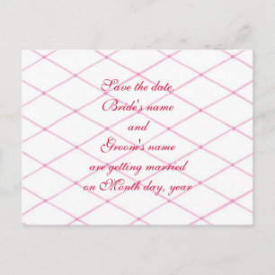 Save the date postcards, Pink quilted crisscross Announcement Postcard