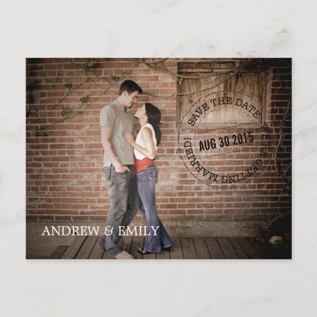Save the Date Postmark Circle Photo Postcard (Front)
