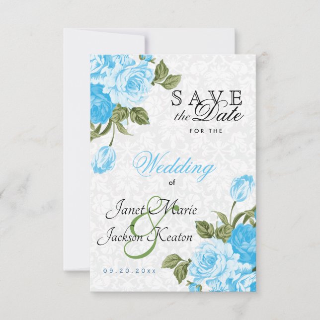 Save the Date Pretty Baby Blue Wedding Flowers (Front)