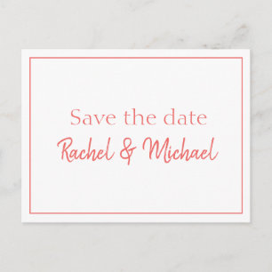 Save the Date Pretty Coral and White  Announcement Postcard