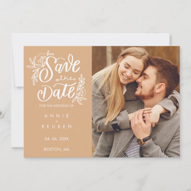 Save the Date Pretty Hand Script Photo Polka Dot (Front)