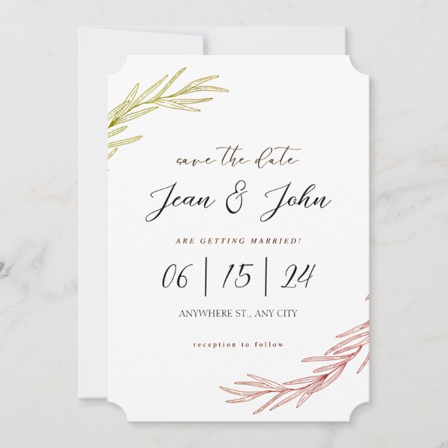Save The Date Pretty Leaf Wedding  Invitation (Front)