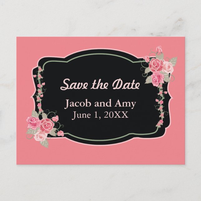 Save the Date Pretty Pink Floral Announcement Post (Front)
