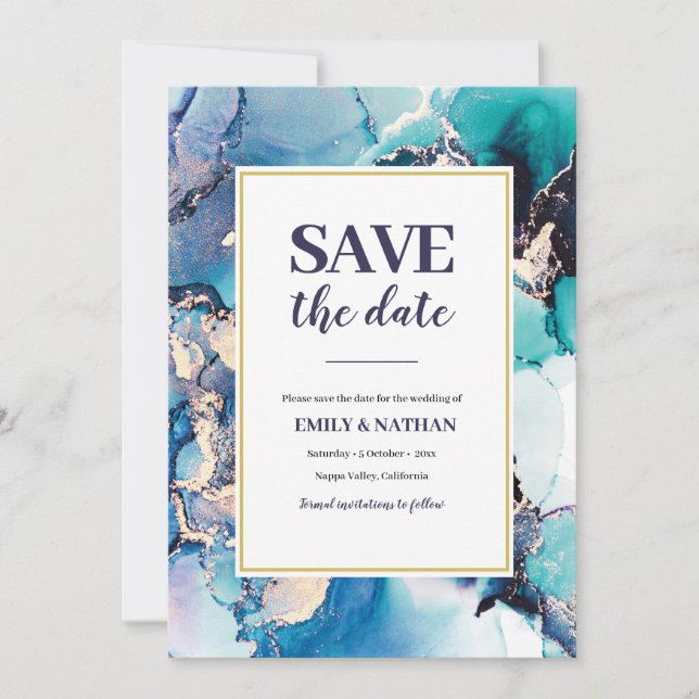 Save the date Purple Blue inky Invitation (Front)