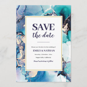 Save the date Purple Blue inky Invitation