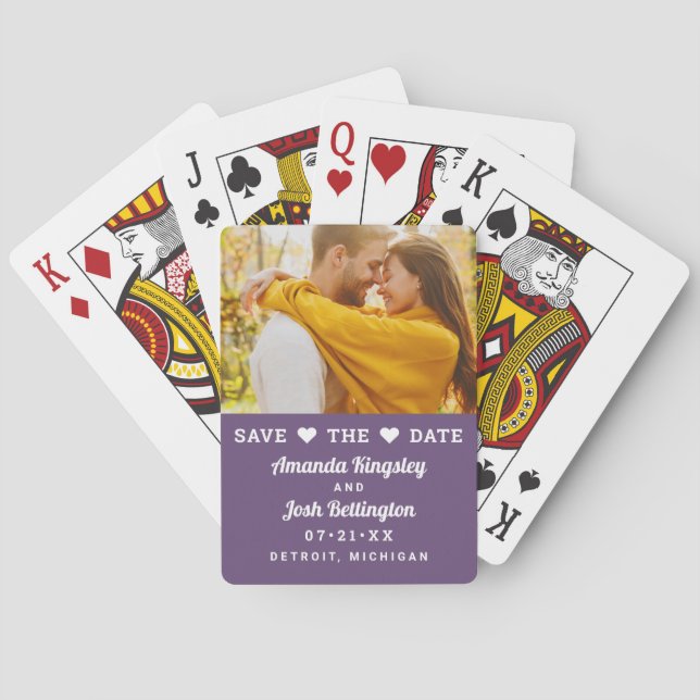 Save the Date Purple Custom Wedding Photo Playing Cards (Back)