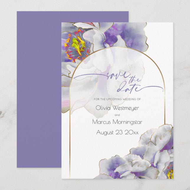 Save the Date Purple Exotic Floral Invitation (Front/Back)