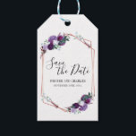 Save The Date Purple Floral Gift Tags<br><div class="desc">Modern purple floral Save the Date. For further customisation,  please click the "customise further" link and use our design tool to modify this the background colour or fonts used. 

If you require further help,  please don't hesitate to contact us.</div>