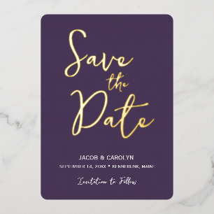 Save the Date Purple Gold Wedding Foil Invitation