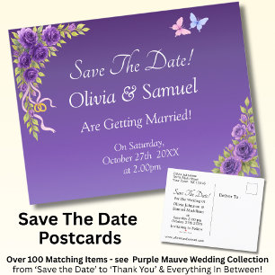 Save The Date - Purple Mauve Flowers & White Announcement Postcard