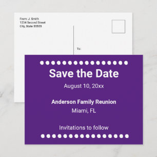 Save the Date Purple & White Name Family Reunion Postcard