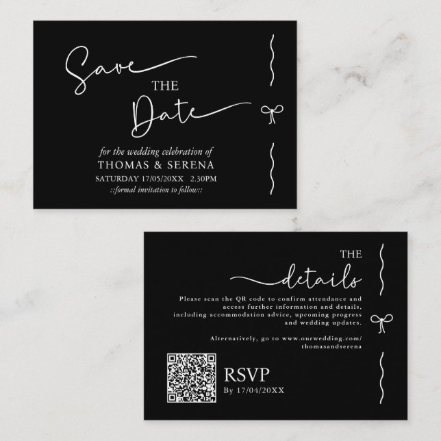 Save The Date QR Code Black White Monochrome Card (Front/Back)