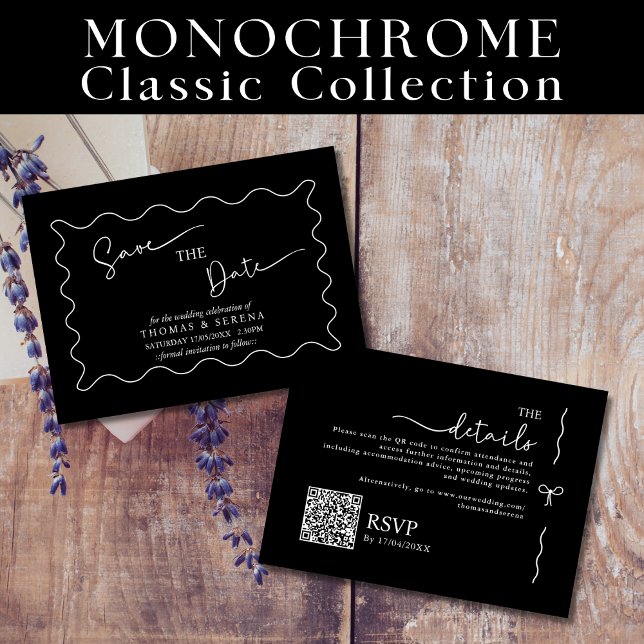 Save The Date QR Code Black White Monochrome Card (Creator Uploaded)