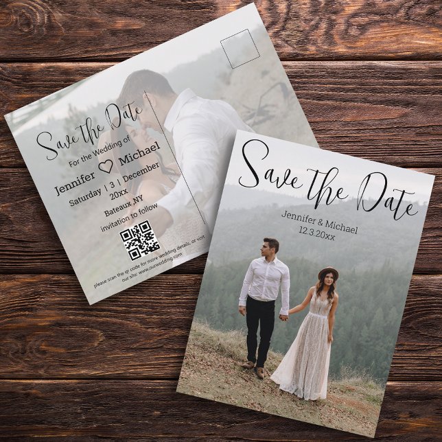  save the date qr code couple 2 photos wedding   announcement postcard (Creator Uploaded)